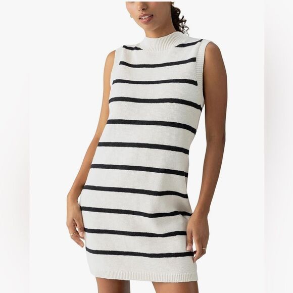 Sanctuary Life Is Easy Sweater Dress Cream Black Striped Cotton Knit Medium NWT - Picture 1 of 16